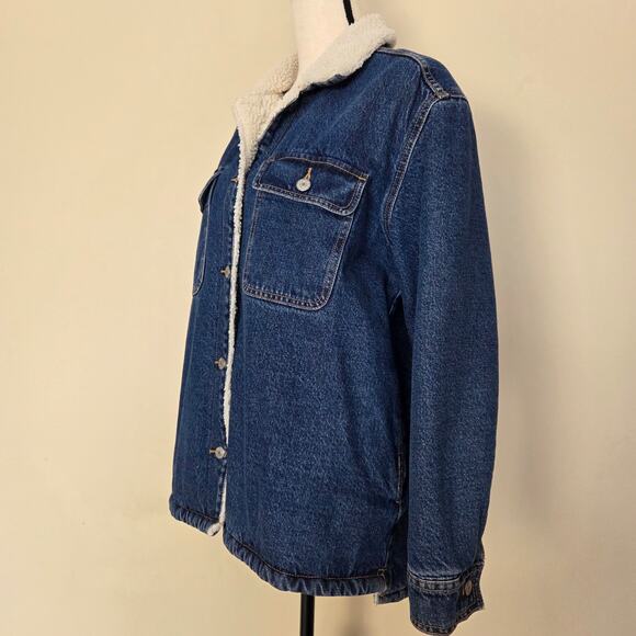 Old Navy Women's L Denim Sherpa Lined Jean Jacket Button Up Pockets Blue - Picture 7 of 16